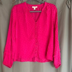 Pink Long Sleeve Buttoned Blouse with Mandarin Collar